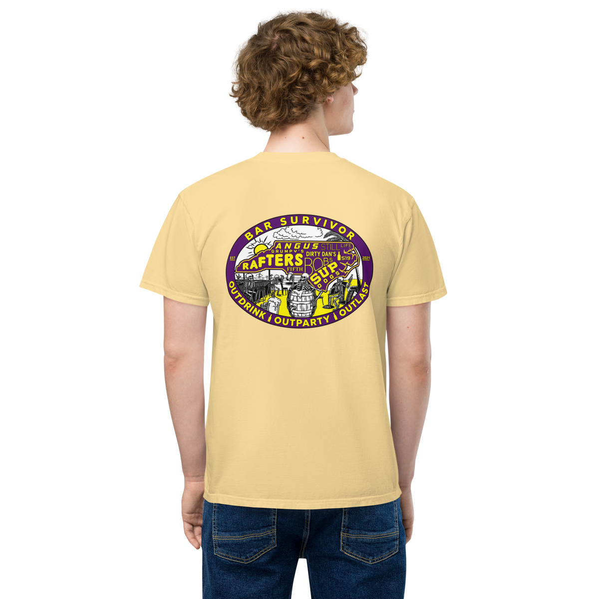Bar Survivor Greenville Pocket Tee- Yellow