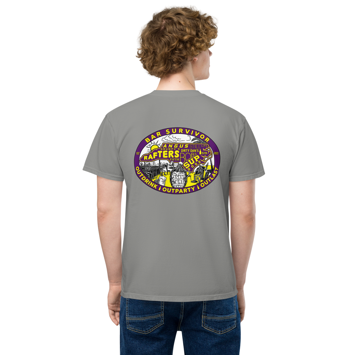 Bar Survivor Greenville Pocket Tee- Gray