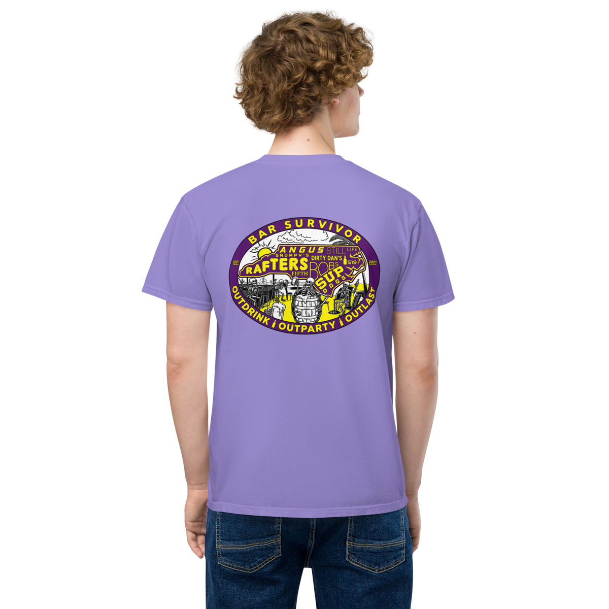 Bar Survivor Greenville Pocket Tee- Purple