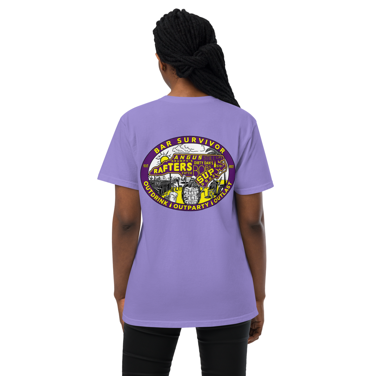 Bar Survivor Greenville Pocket Tee- Purple