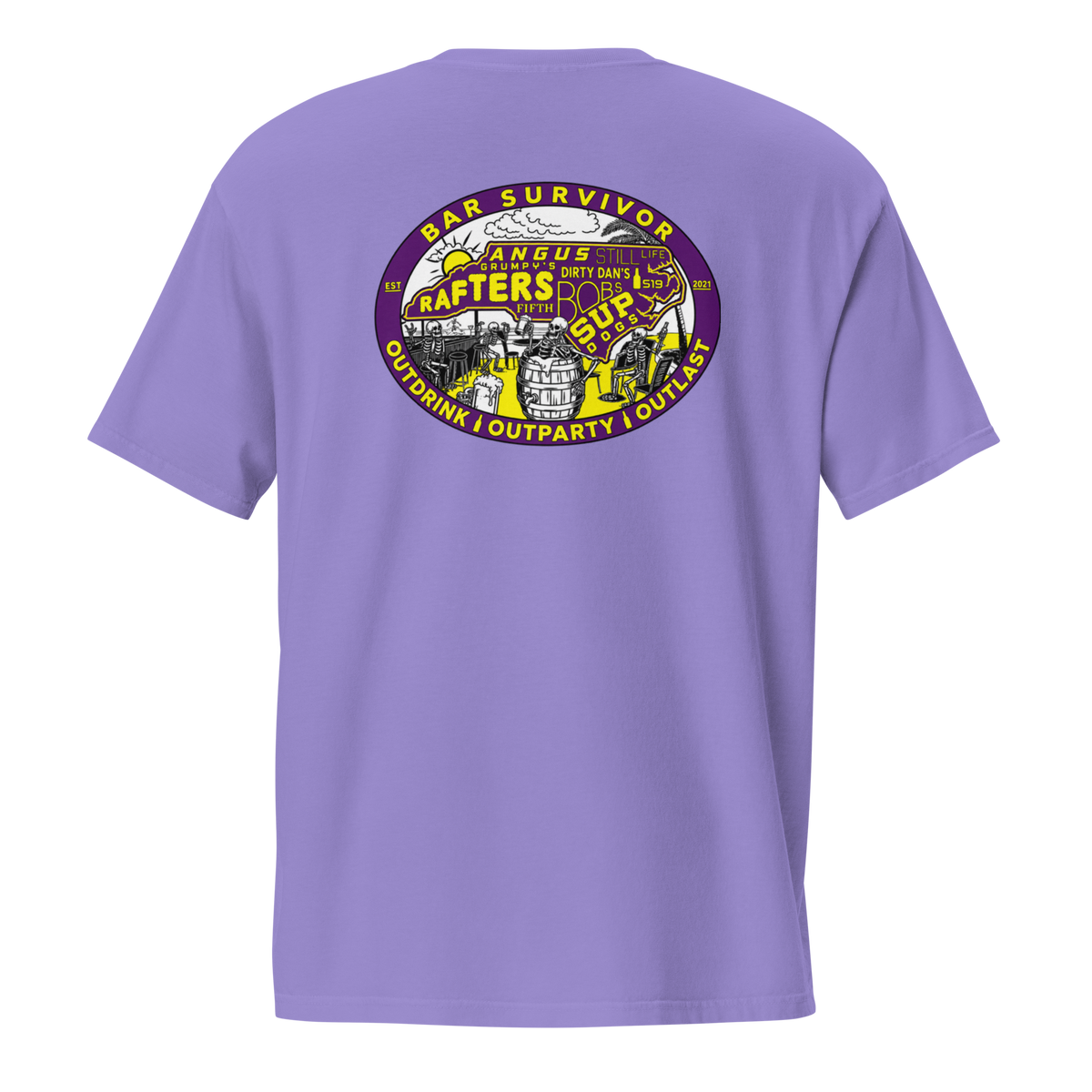 Bar Survivor Greenville Pocket Tee- Purple